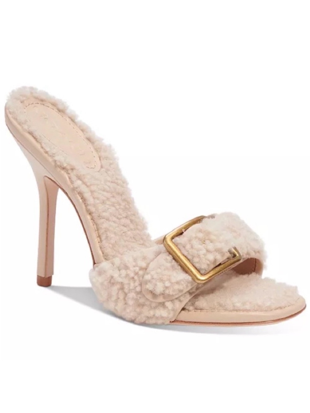 Coach Cream Shearling Buckle High Heel Mule